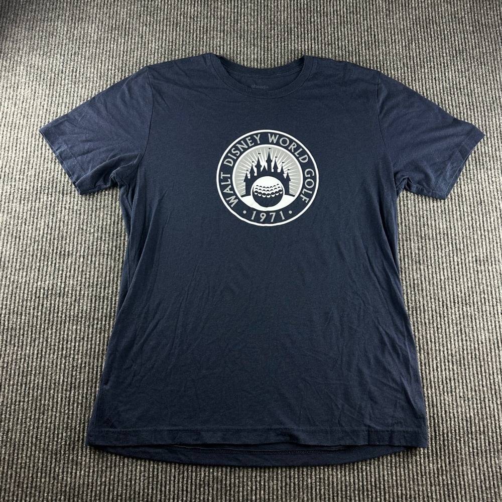 Ahead Walt Disney World Golf T-Shirt Mens XL Navy Blue Graphic Tee 1971 Castle